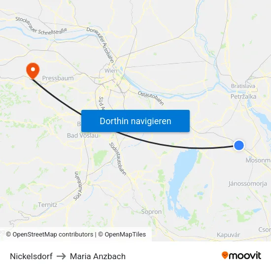 Nickelsdorf to Maria Anzbach map