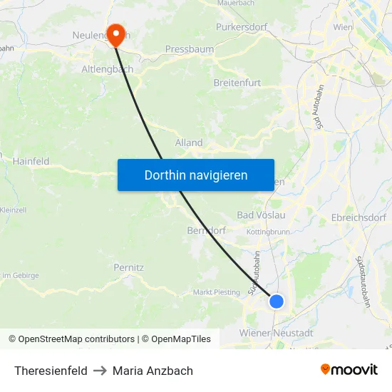 Theresienfeld to Maria Anzbach map