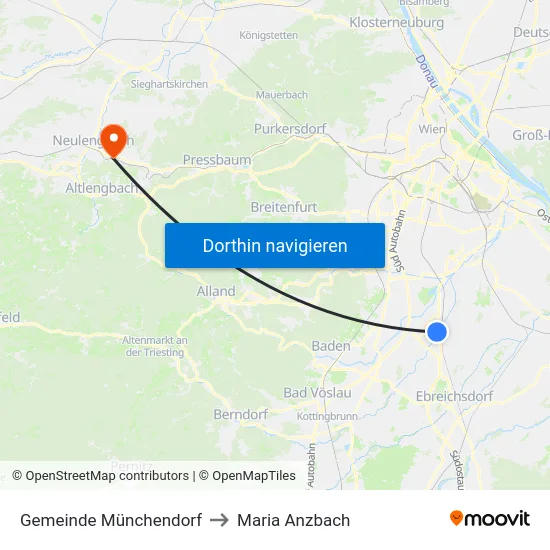 Gemeinde Münchendorf to Maria Anzbach map