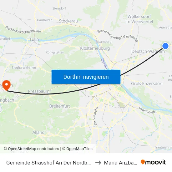 Gemeinde Strasshof An Der Nordbahn to Maria Anzbach map