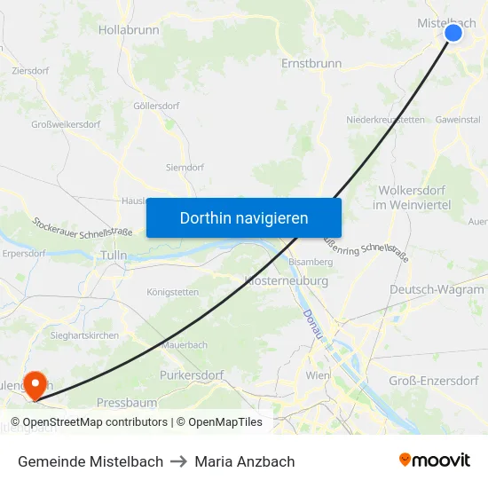 Gemeinde Mistelbach to Maria Anzbach map