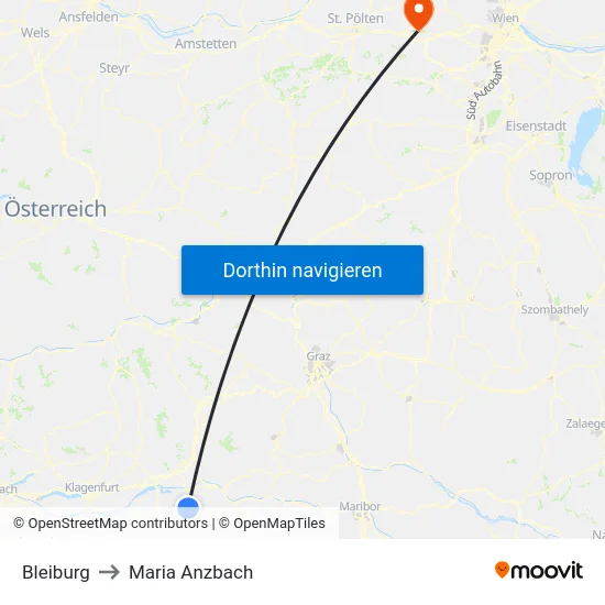 Bleiburg to Maria Anzbach map