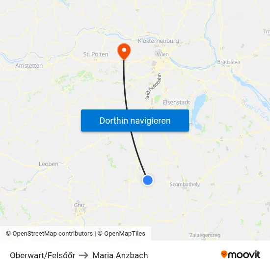 Oberwart/Felsőőr to Maria Anzbach map