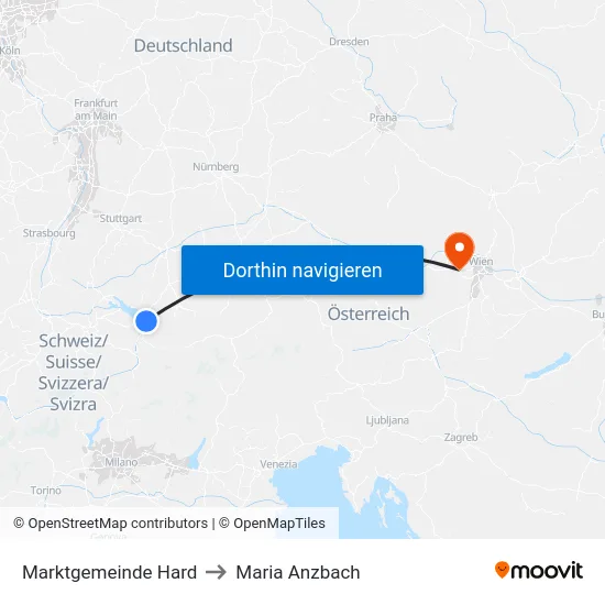 Marktgemeinde Hard to Maria Anzbach map