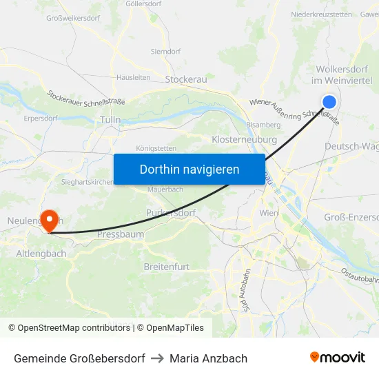 Gemeinde Großebersdorf to Maria Anzbach map