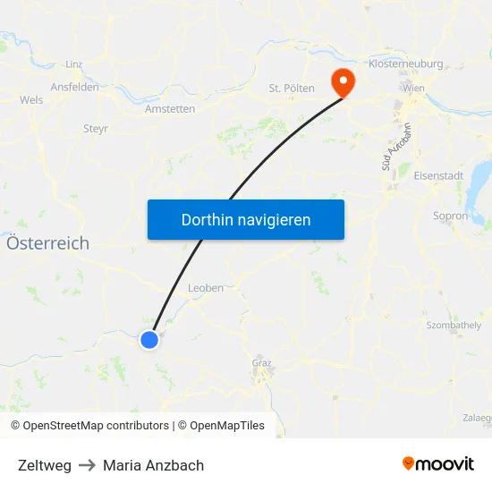 Zeltweg to Maria Anzbach map