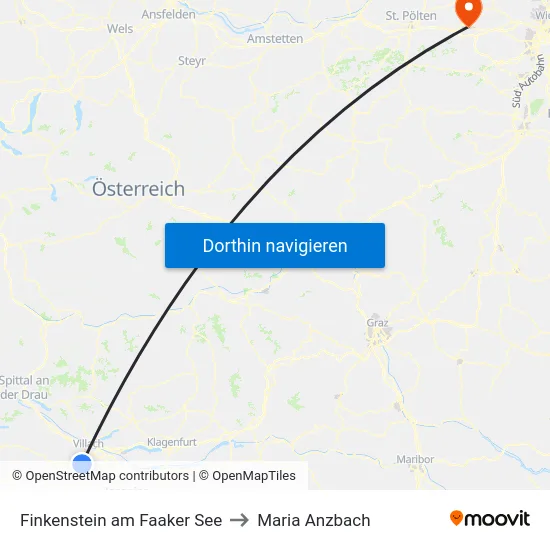 Finkenstein am Faaker See to Maria Anzbach map