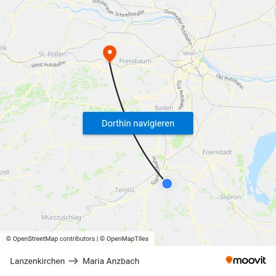 Lanzenkirchen to Maria Anzbach map