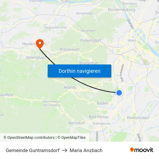 Gemeinde Guntramsdorf to Maria Anzbach map