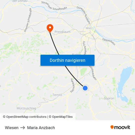 Wiesen to Maria Anzbach map