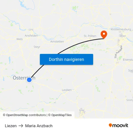 Liezen to Maria Anzbach map