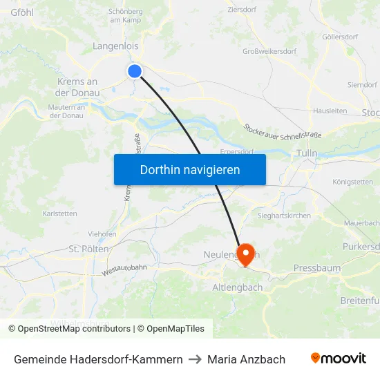 Gemeinde Hadersdorf-Kammern to Maria Anzbach map