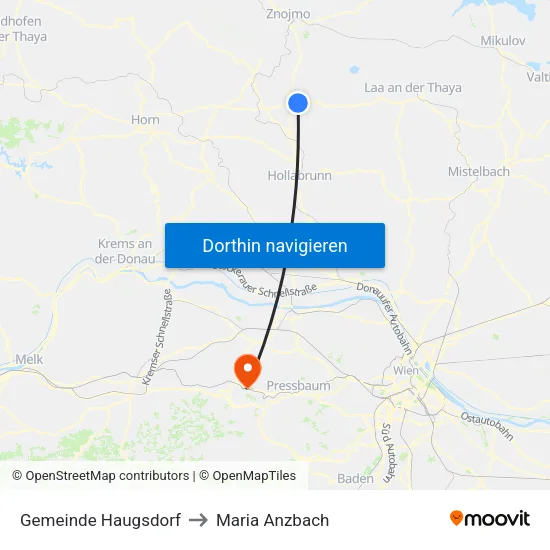 Gemeinde Haugsdorf to Maria Anzbach map