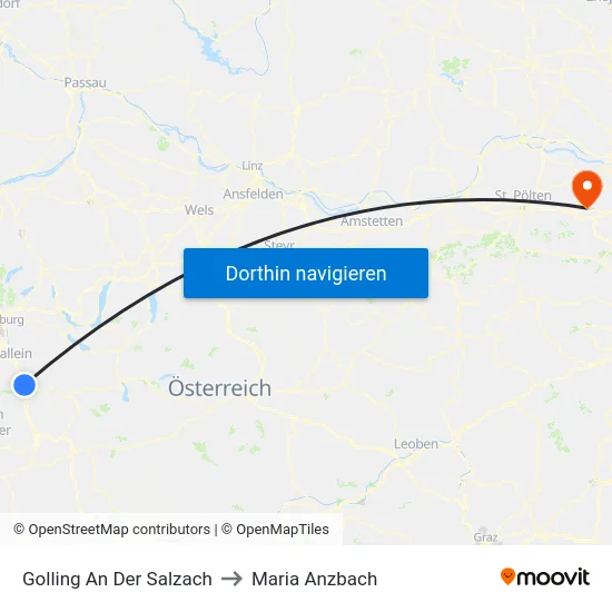 Golling An Der Salzach to Maria Anzbach map