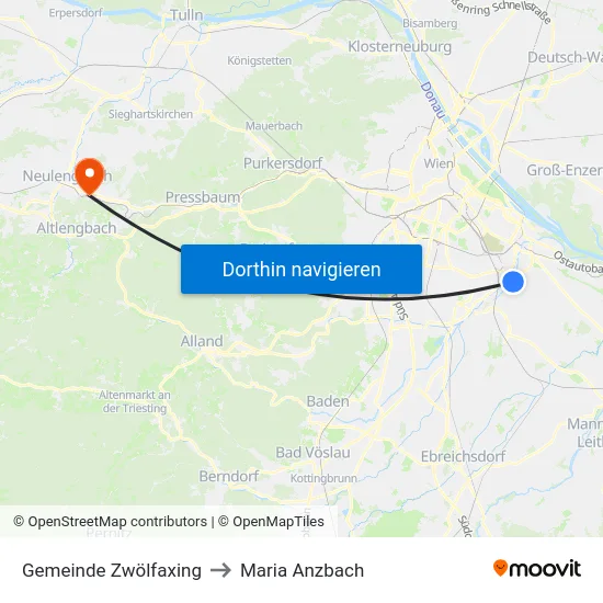Gemeinde Zwölfaxing to Maria Anzbach map
