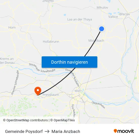 Gemeinde Poysdorf to Maria Anzbach map