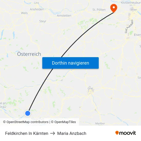 Feldkirchen In Kärnten to Maria Anzbach map