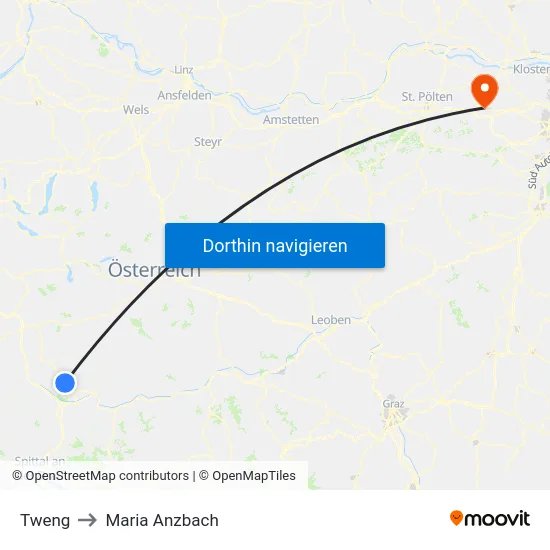 Tweng to Maria Anzbach map