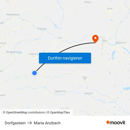 Dorfgastein to Maria Anzbach map