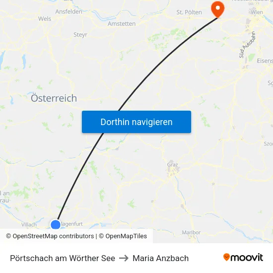 Pörtschach am Wörther See to Maria Anzbach map
