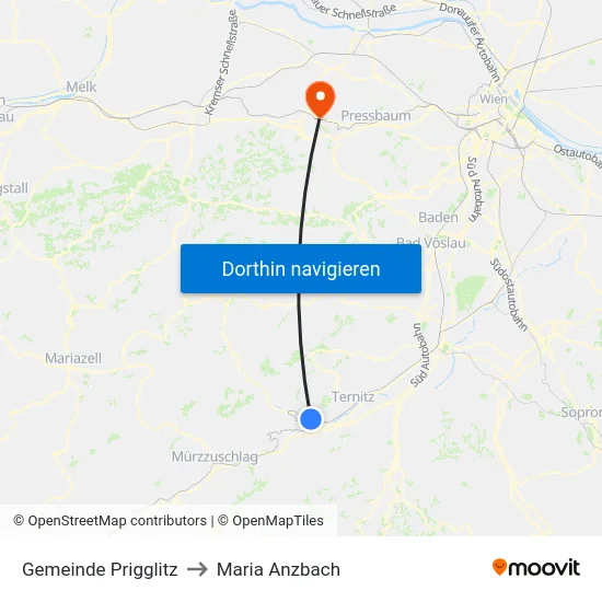 Gemeinde Prigglitz to Maria Anzbach map