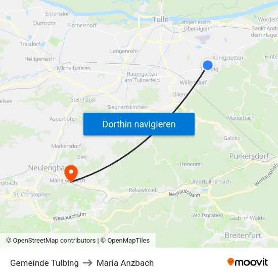 Gemeinde Tulbing to Maria Anzbach map