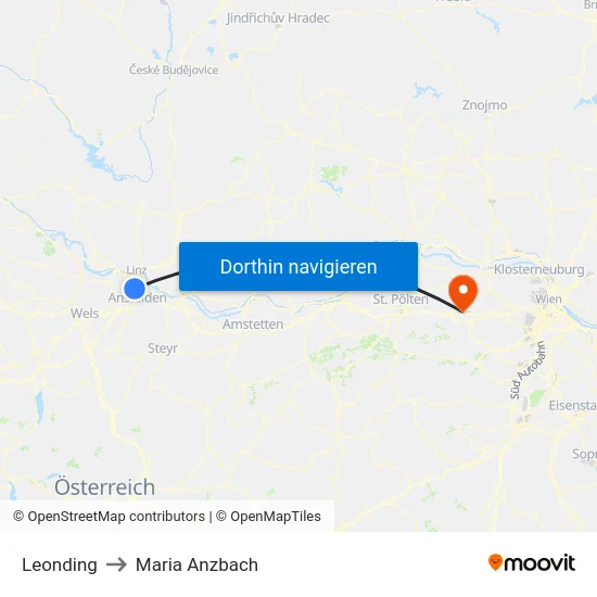 Leonding to Maria Anzbach map