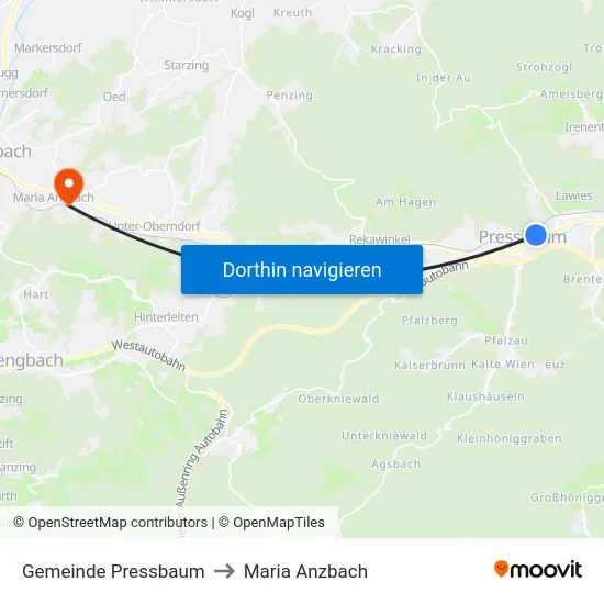 Gemeinde Pressbaum to Maria Anzbach map