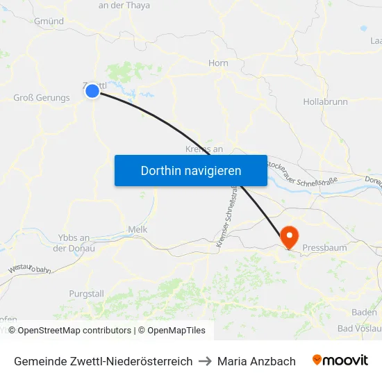 Gemeinde Zwettl-Niederösterreich to Maria Anzbach map