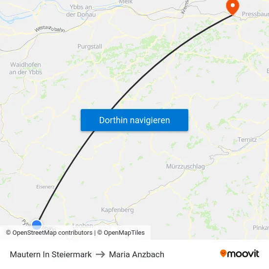 Mautern In Steiermark to Maria Anzbach map