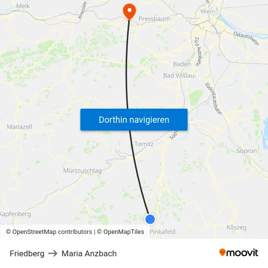 Friedberg to Maria Anzbach map