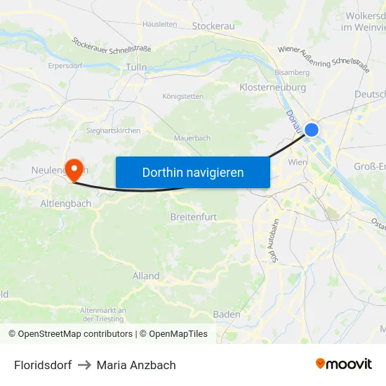 Floridsdorf to Maria Anzbach map