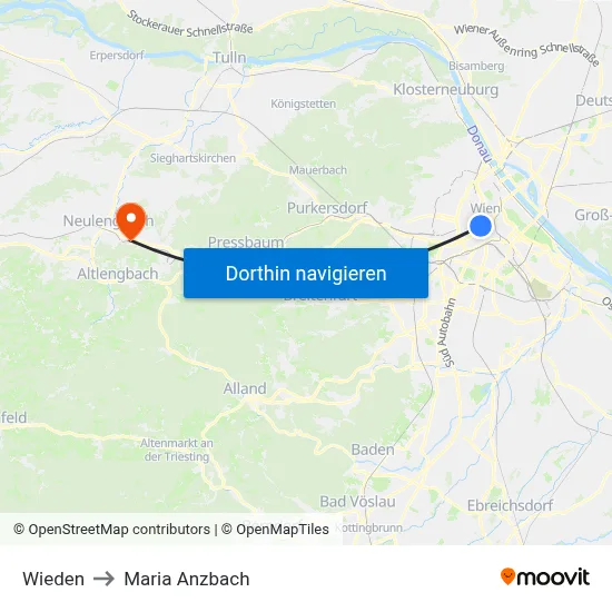 Wieden to Maria Anzbach map