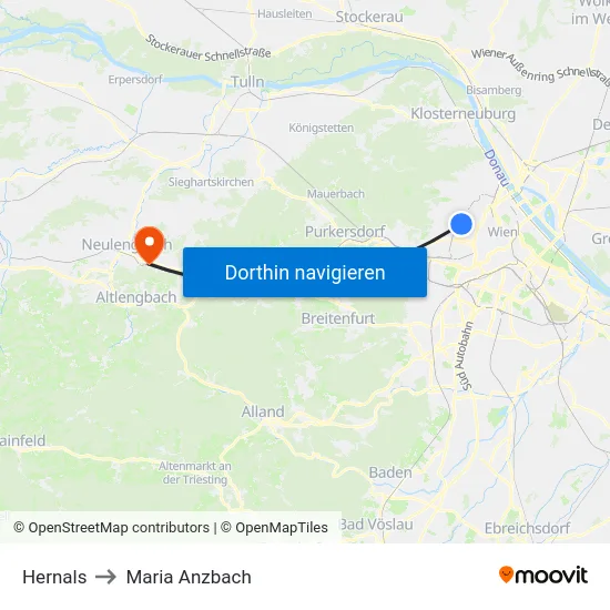 Hernals to Maria Anzbach map
