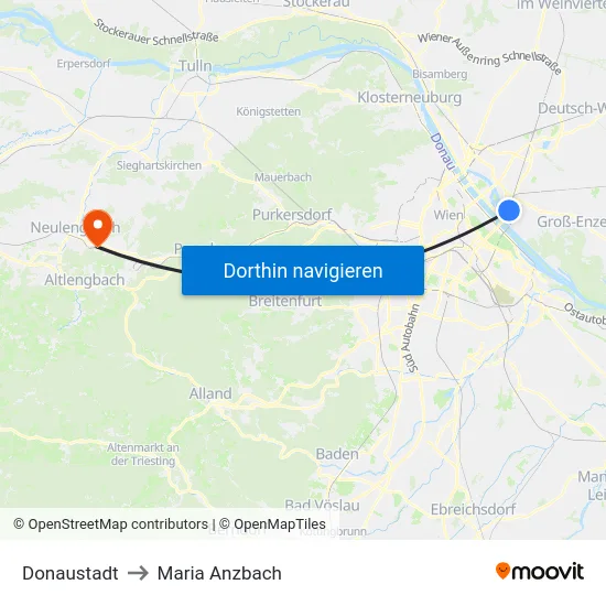 Donaustadt to Maria Anzbach map