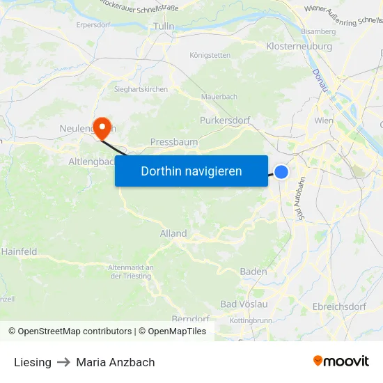 Liesing to Maria Anzbach map