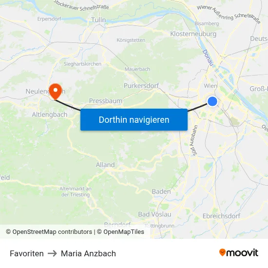 Favoriten to Maria Anzbach map