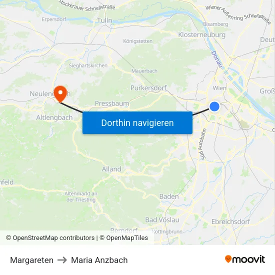 Margareten to Maria Anzbach map
