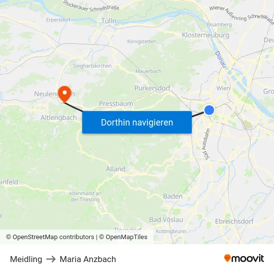 Meidling to Maria Anzbach map