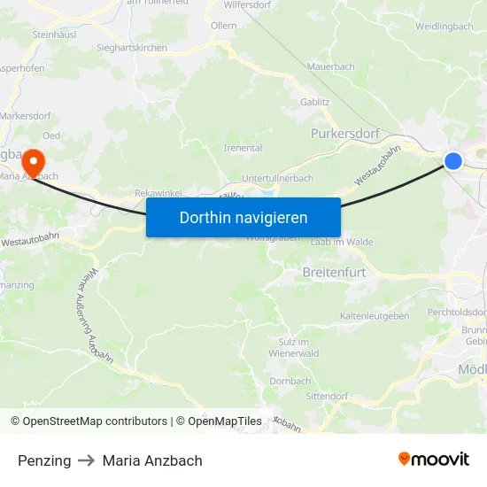 Penzing to Maria Anzbach map