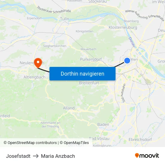 Josefstadt to Maria Anzbach map