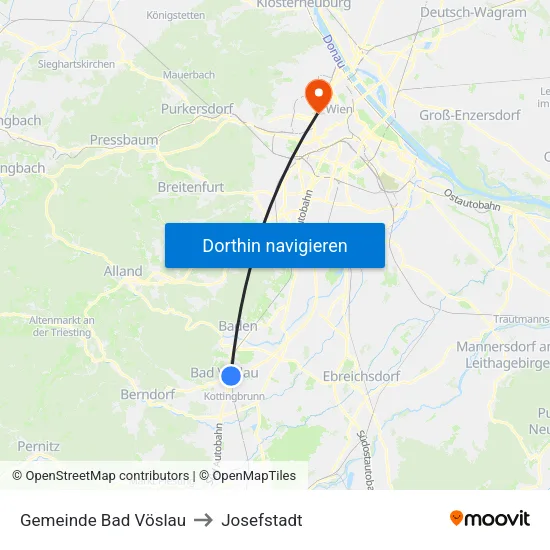 Gemeinde Bad Vöslau to Josefstadt map