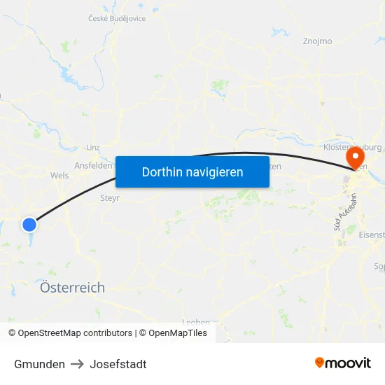 Gmunden to Josefstadt map
