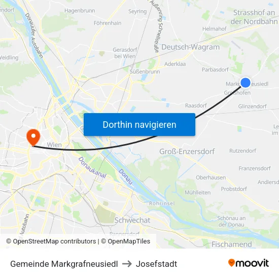 Gemeinde Markgrafneusiedl to Josefstadt map