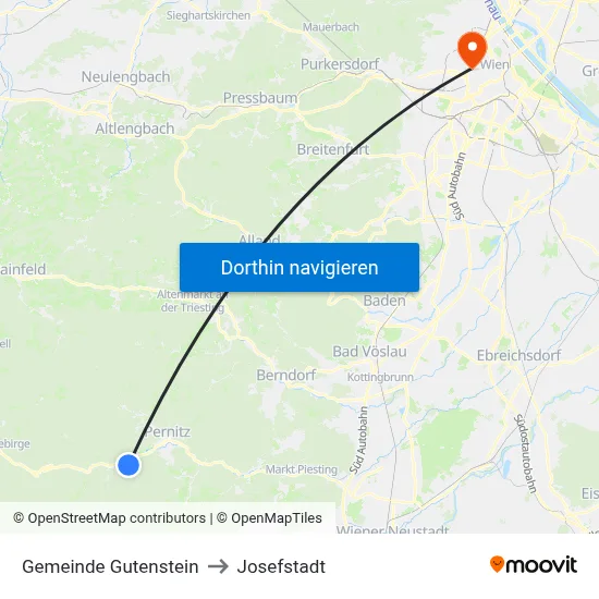 Gemeinde Gutenstein to Josefstadt map