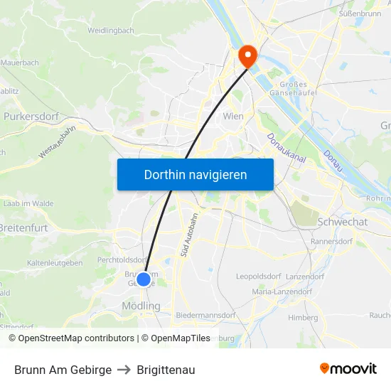 Brunn Am Gebirge to Brigittenau map