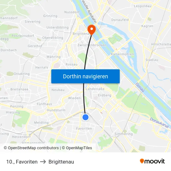 10., Favoriten to Brigittenau map
