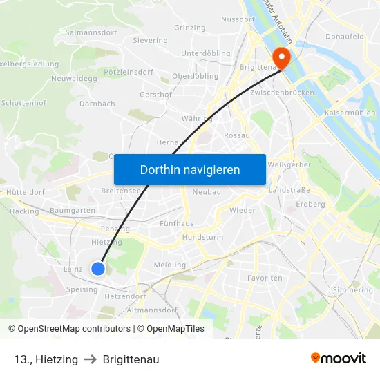 13., Hietzing to Brigittenau map