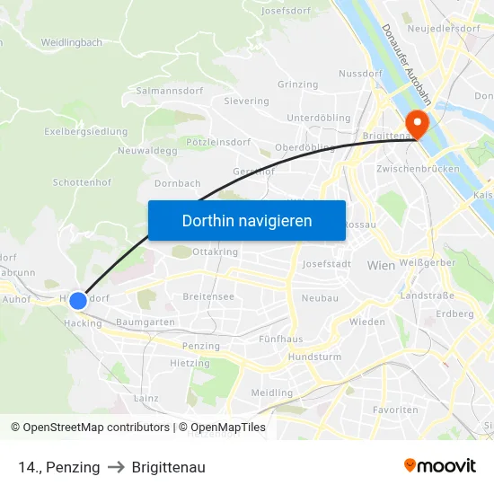 14., Penzing to Brigittenau map
