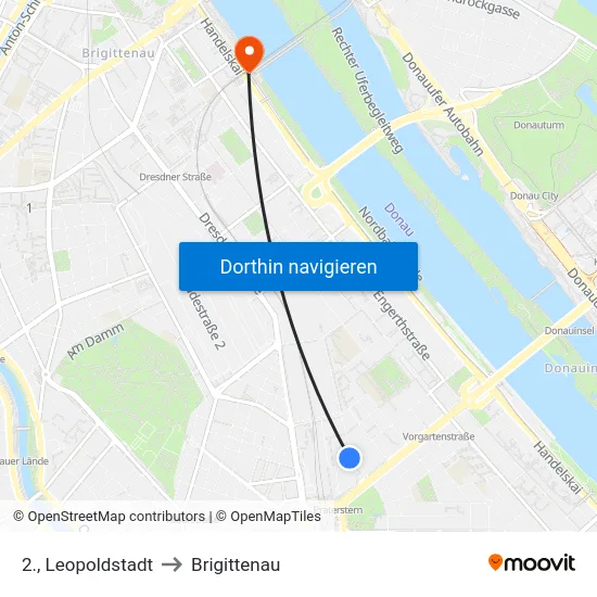 2., Leopoldstadt to Brigittenau map